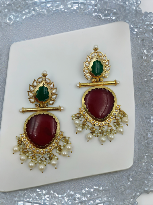 Red Green Golden Frame earring