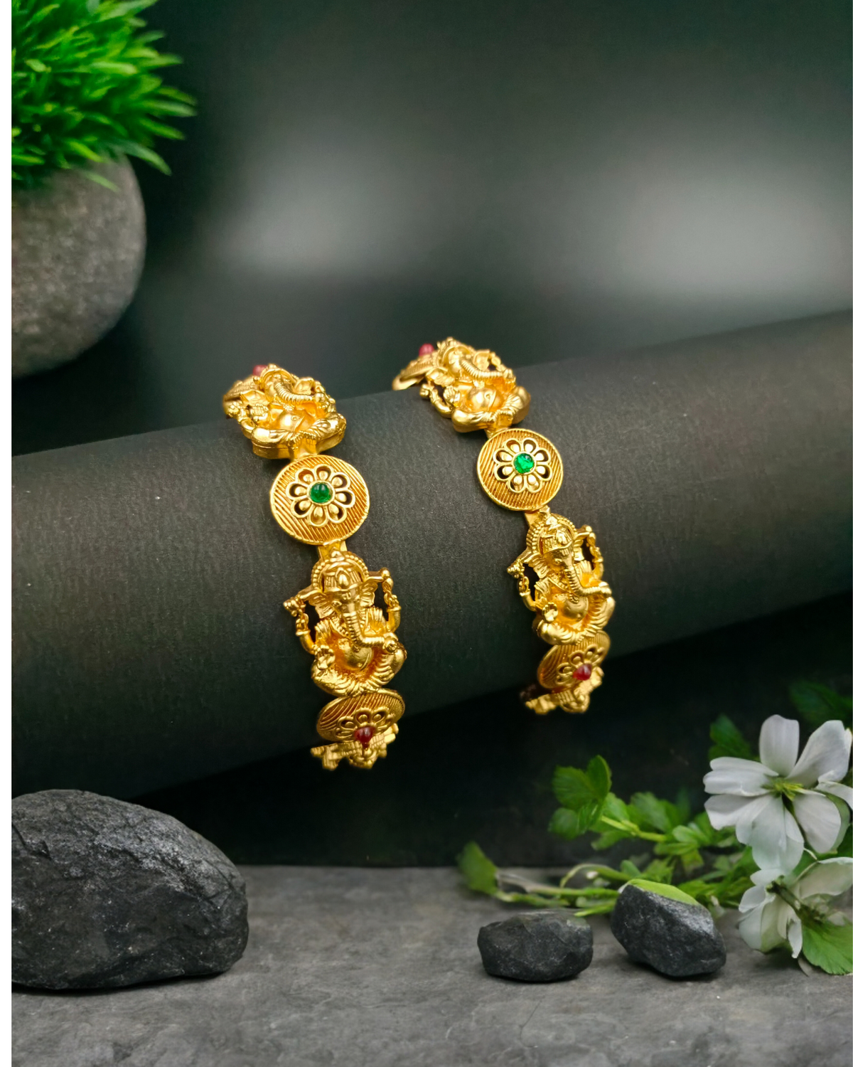 Temple Rajwadi Ganesha bangle ( Pack of 2)