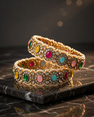 Mehndi Moti Multicolor Bangles ( Pack of 2)